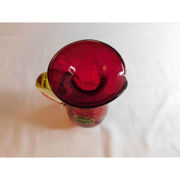 Kanawha Amberina Handblown Crackle Glass Pitcher with Applied Handle Vintage - Picture 9 of 9